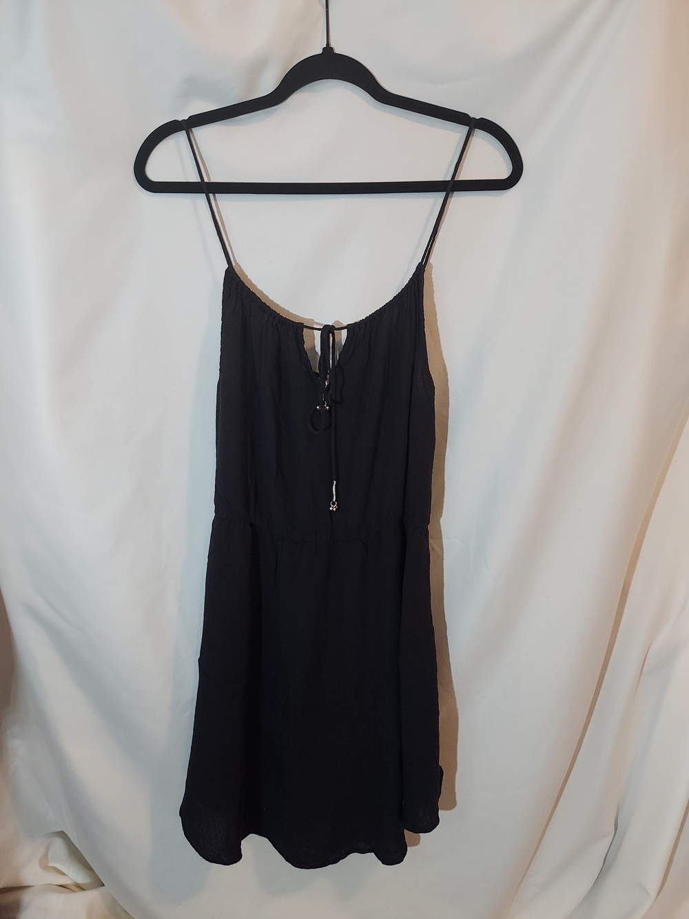 Free People Intimately Shake It Up Black Slip Peasant Mini Dress